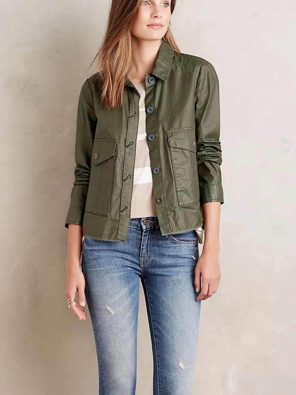 Anthropologie Women’s Olive Utility Swing Jacket